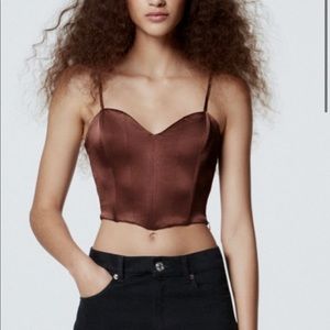 Zara Brown Sweetheart Neckline Crop Top